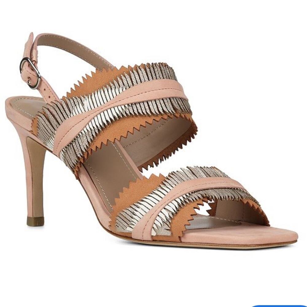 Donald J. Pliner Pink and Tan Fringe Slingback Heels
